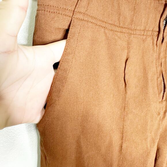 Free People Womens Pants Bootcut Leg Pleated Zipper Front Slash Pockets Brown XS - Picture 6 of 9